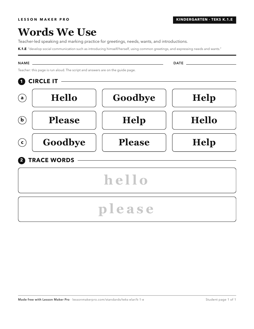 Preview of the K.1.E printable worksheet