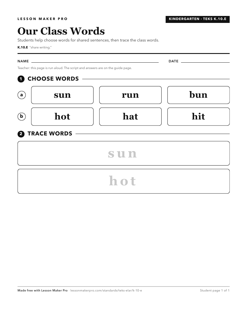 Preview of the K.10.E printable worksheet