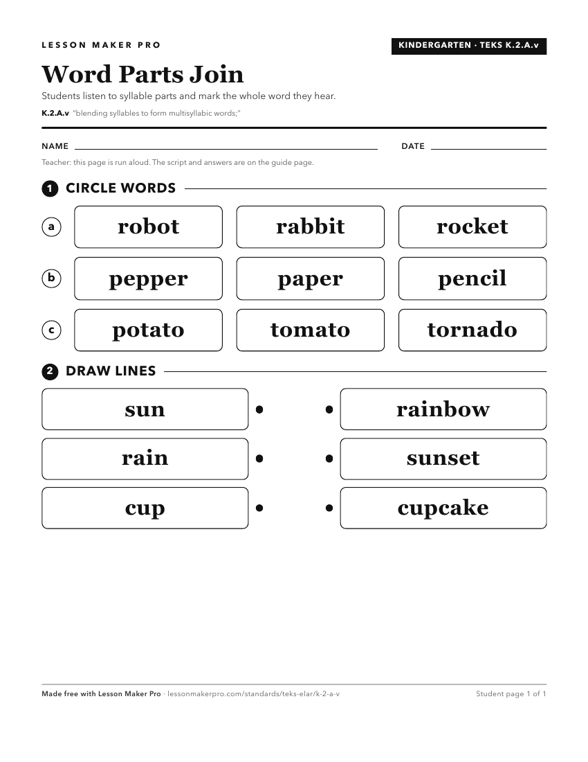Preview of the K.2.A.v printable worksheet
