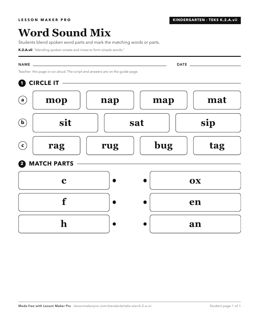Preview of the K.2.A.vii printable worksheet