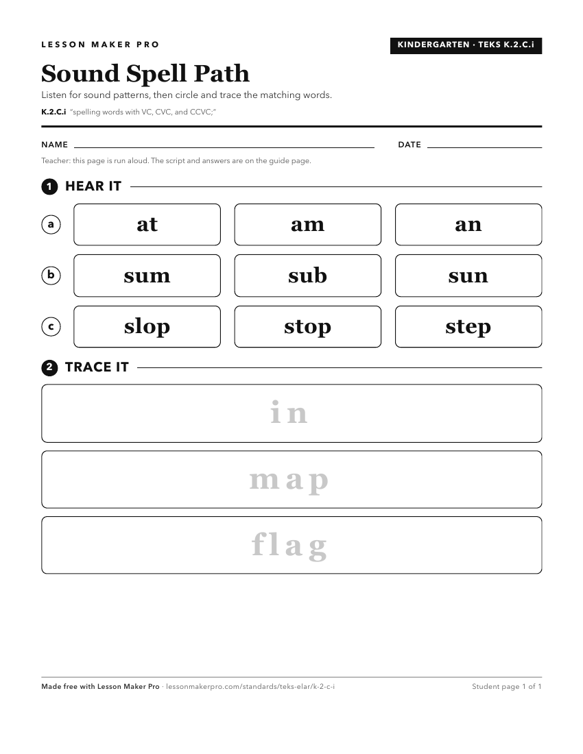 Preview of the K.2.C.i printable worksheet