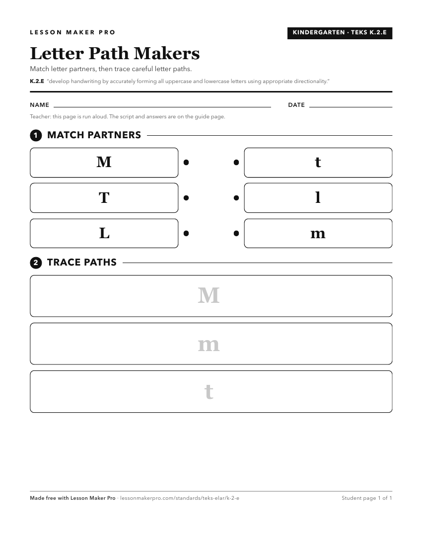 Preview of the K.2.E printable worksheet