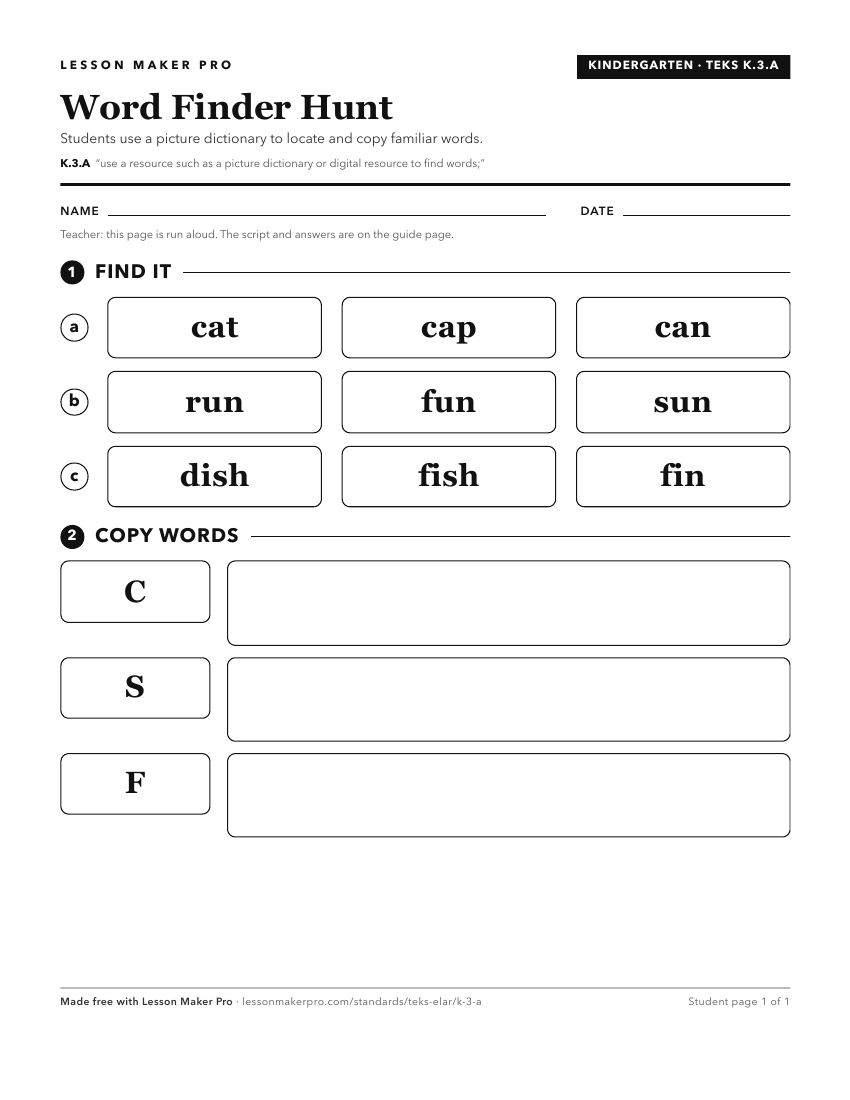 Preview of the K.3.A printable worksheet