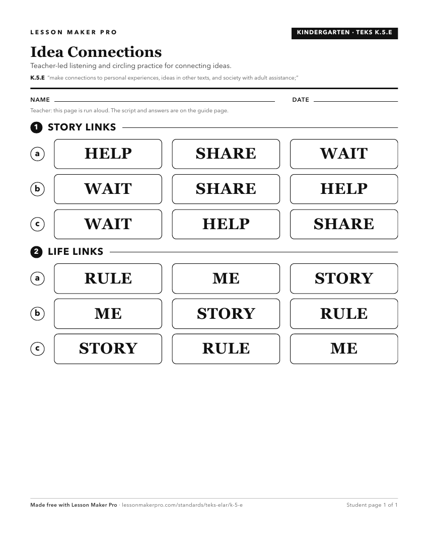 Preview of the K.5.E printable worksheet