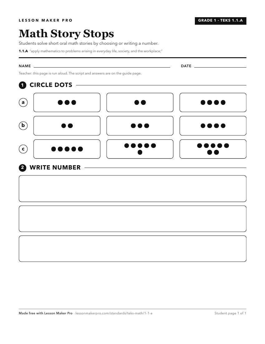 Preview of the 1.1.A printable worksheet