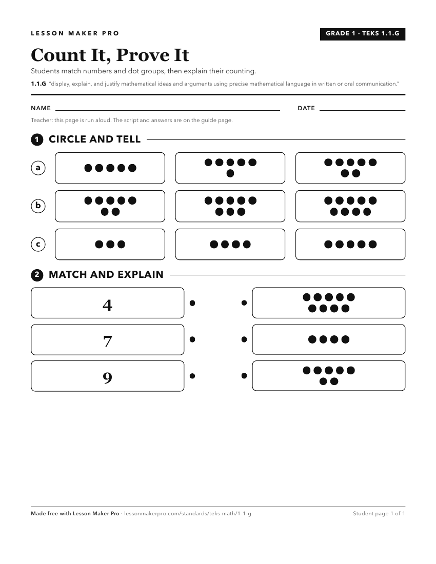 Preview of the 1.1.G printable worksheet