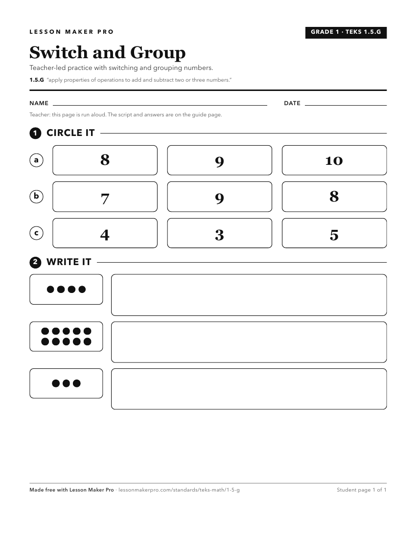 Preview of the 1.5.G printable worksheet