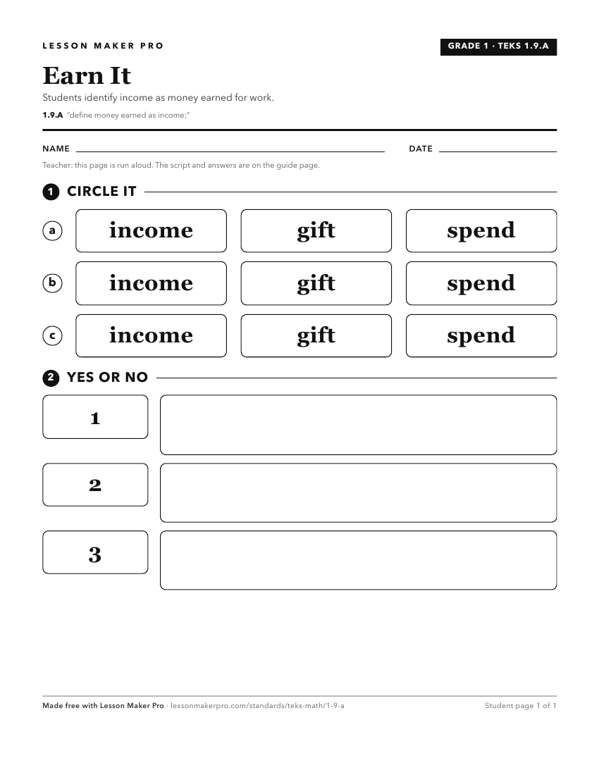 Preview of the 1.9.A printable worksheet
