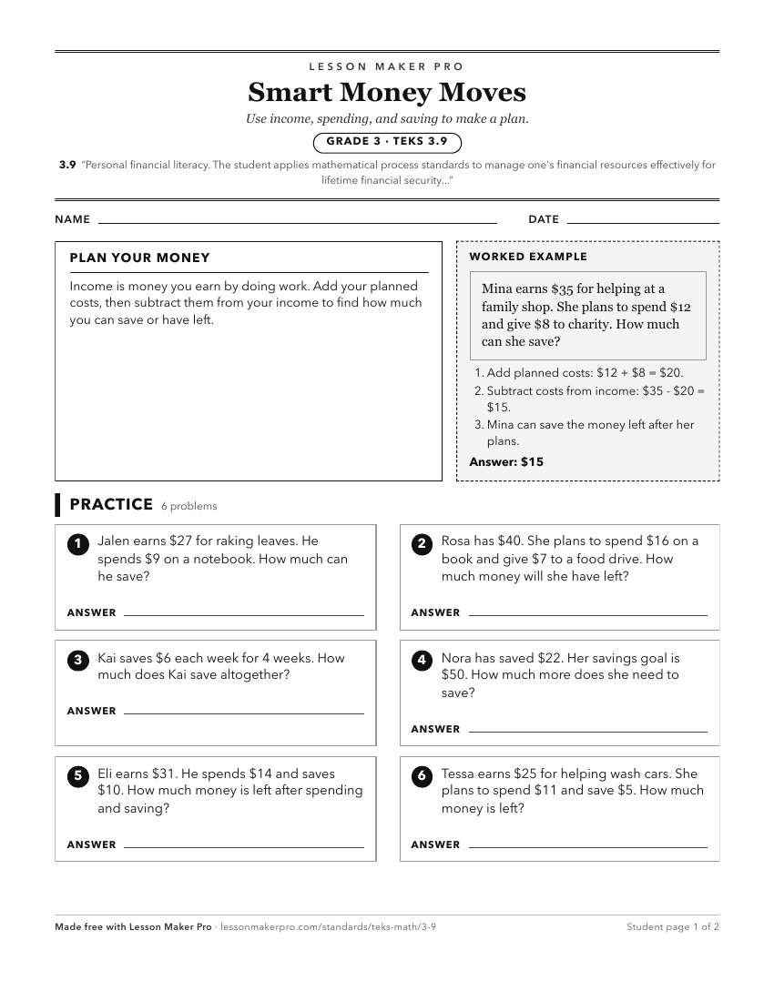 Preview of the 3.9 printable worksheet