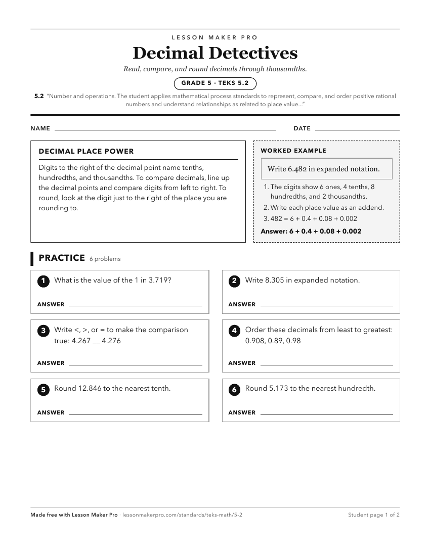 Preview of the 5.2 printable worksheet