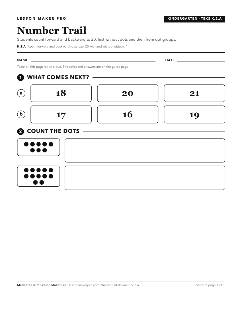 Preview of the K.2.A printable worksheet