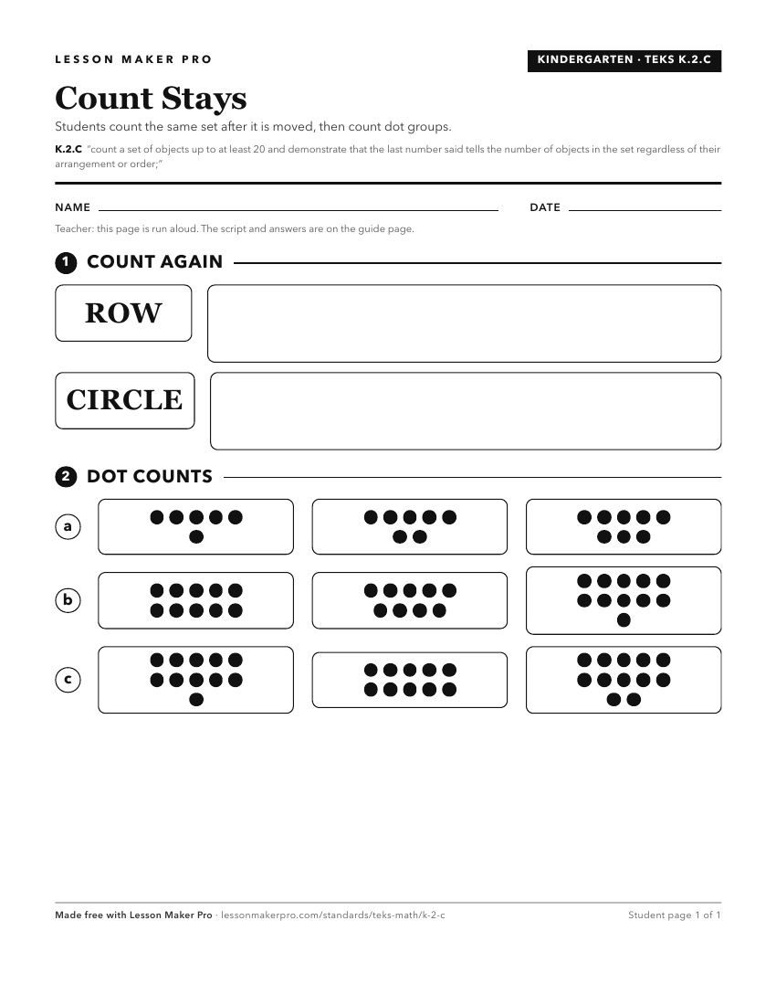 Preview of the K.2.C printable worksheet