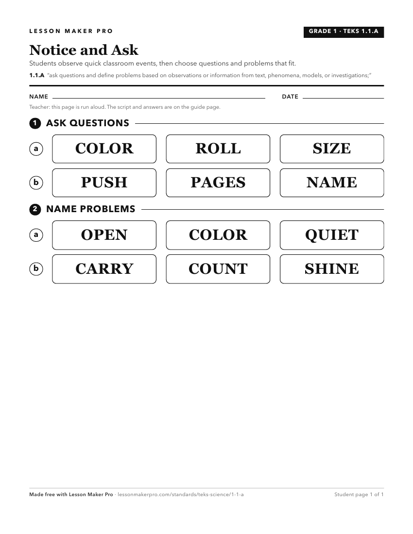 Preview of the 1.1.A printable worksheet