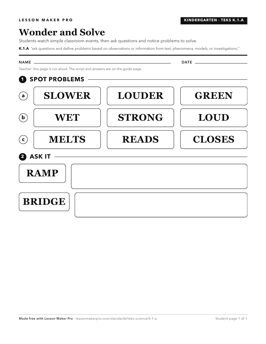 Preview of the K.1.A printable worksheet