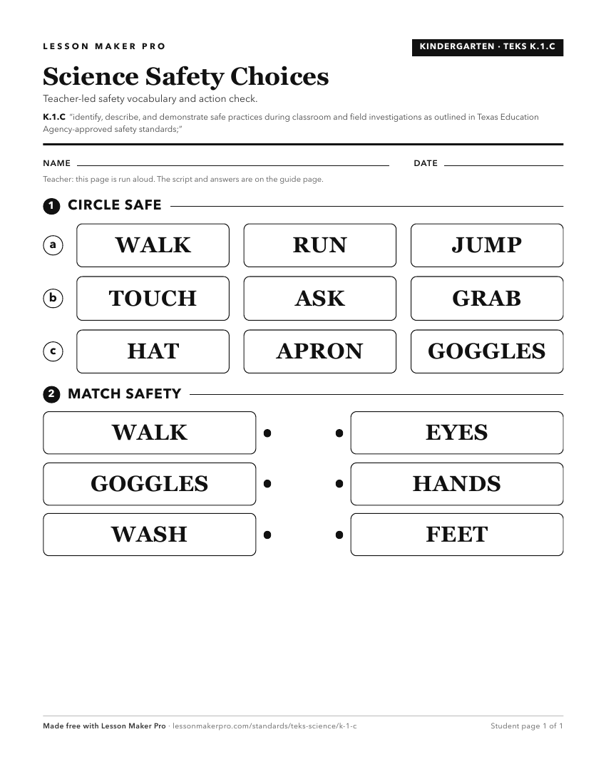 Preview of the K.1.C printable worksheet