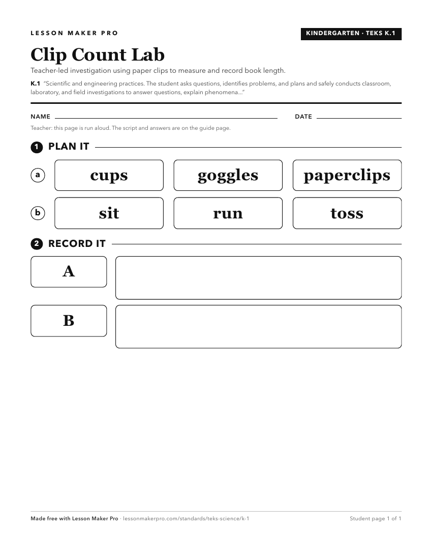 Preview of the K.1 printable worksheet
