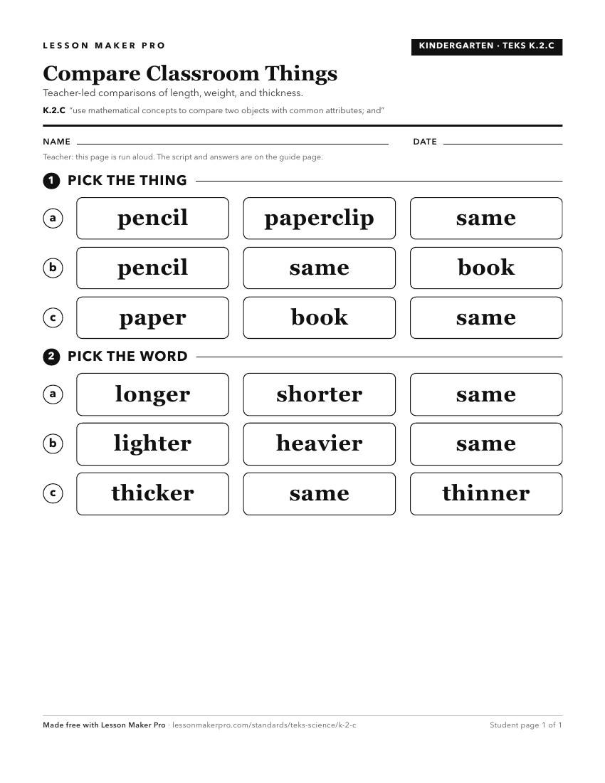 Preview of the K.2.C printable worksheet
