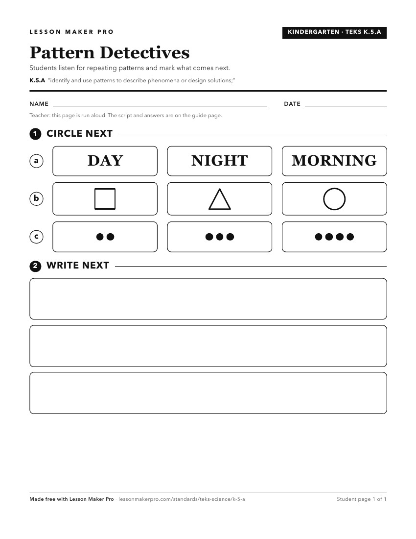 Preview of the K.5.A printable worksheet