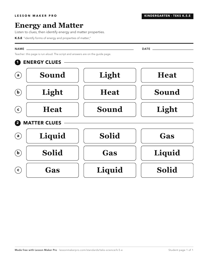 Preview of the K.5.E printable worksheet