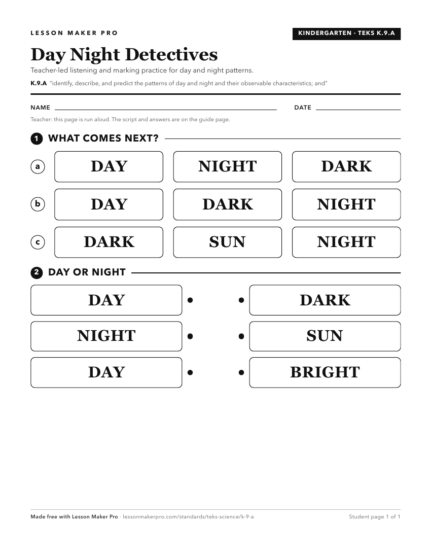 Preview of the K.9.A printable worksheet