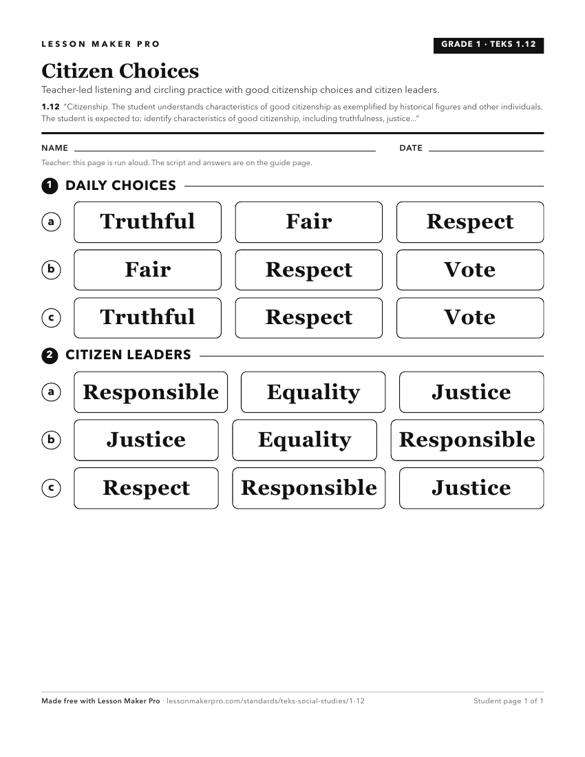 Preview of the 1.12 printable worksheet