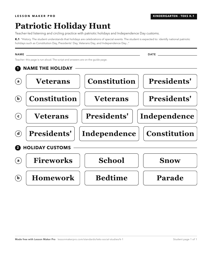 Preview of the K.1 printable worksheet
