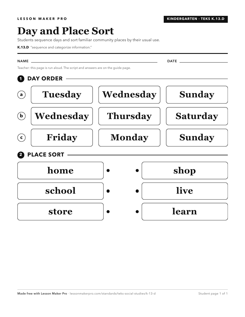 Preview of the K.13.D printable worksheet