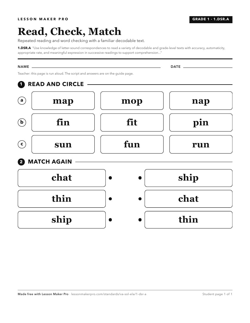Preview of the 1.DSR.A printable worksheet