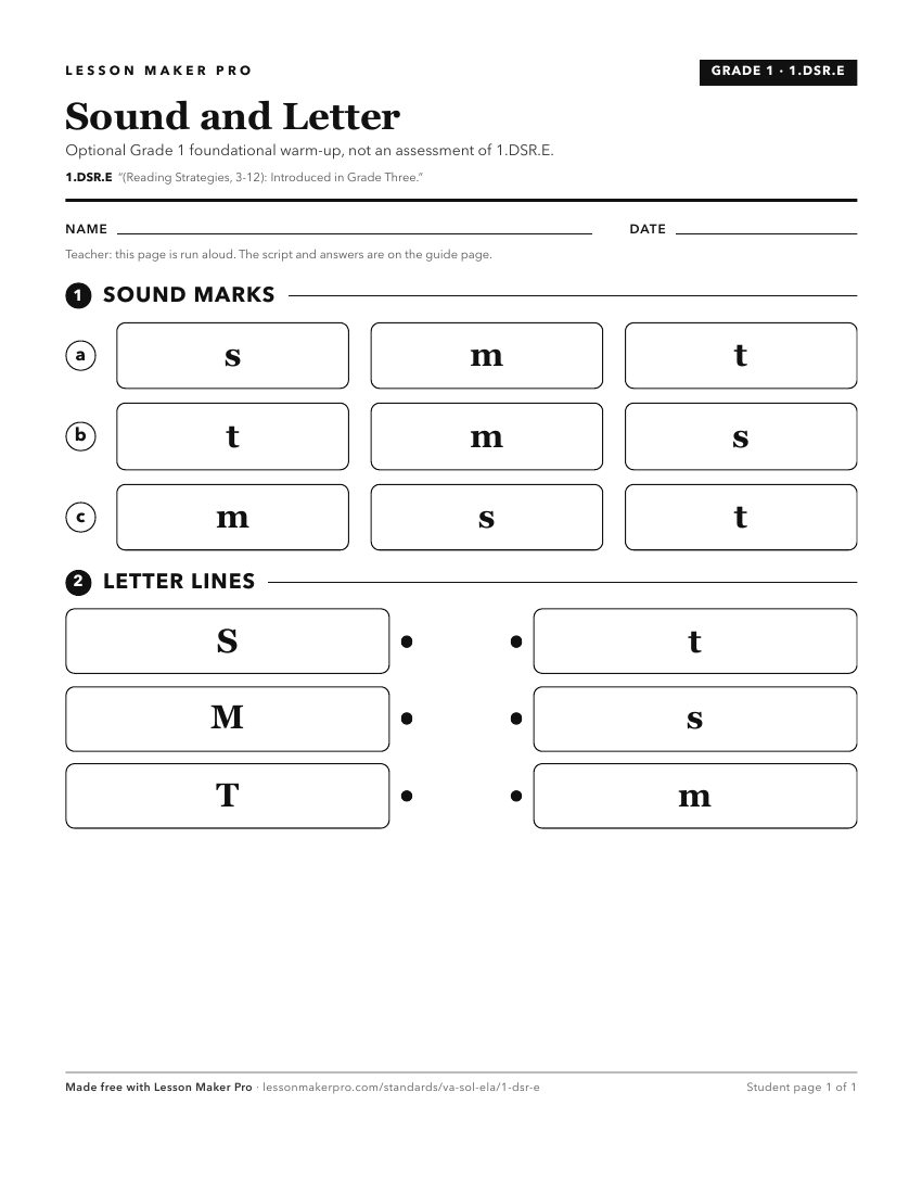 Preview of the 1.DSR.E printable worksheet
