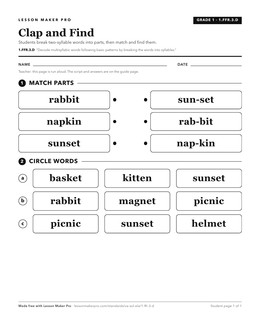 Preview of the 1.FFR.3.D printable worksheet