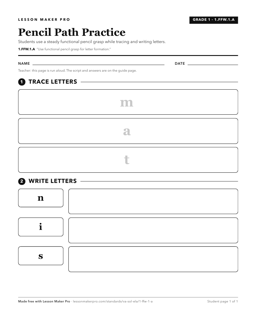 Preview of the 1.FFW.1.A printable worksheet