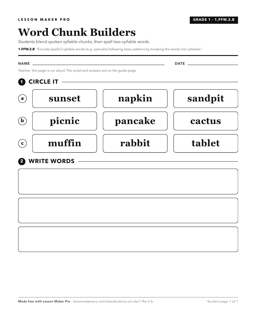 Preview of the 1.FFW.2.B printable worksheet