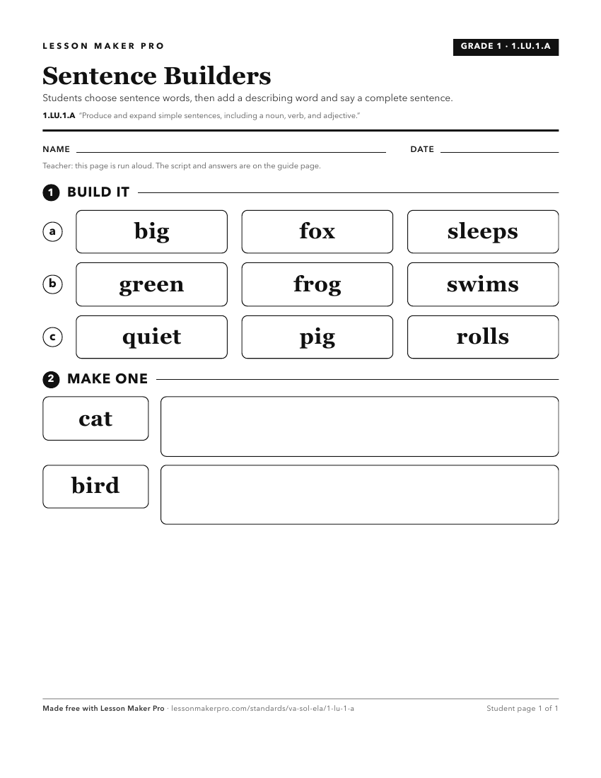 Preview of the 1.LU.1.A printable worksheet