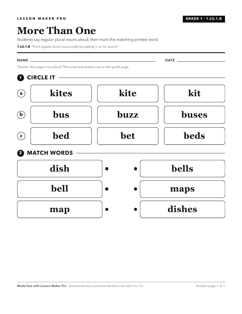Preview of the 1.LU.1.B printable worksheet
