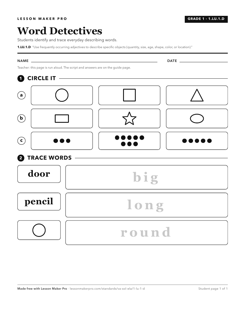 Preview of the 1.LU.1.D printable worksheet