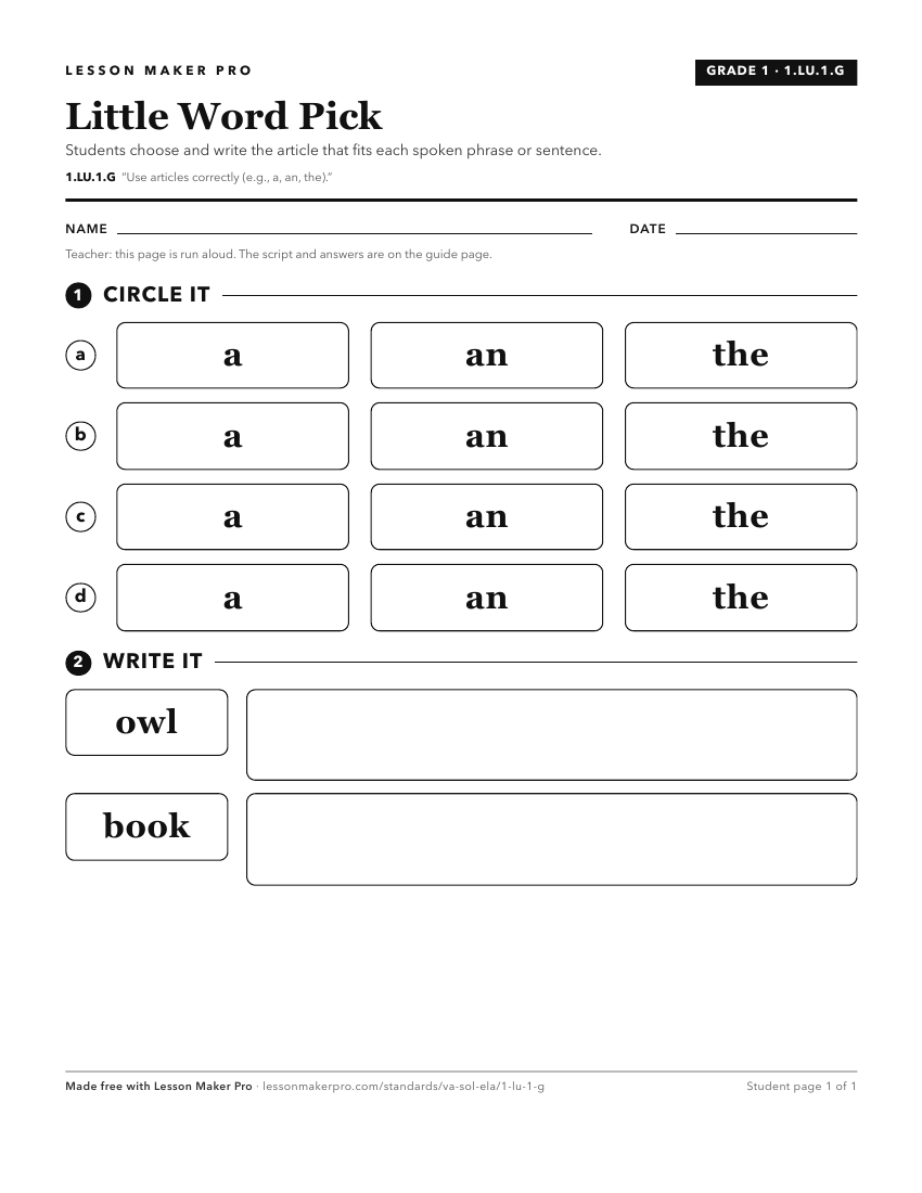 Preview of the 1.LU.1.G printable worksheet