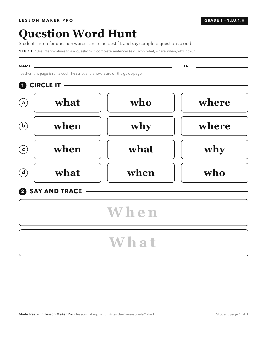 Preview of the 1.LU.1.H printable worksheet