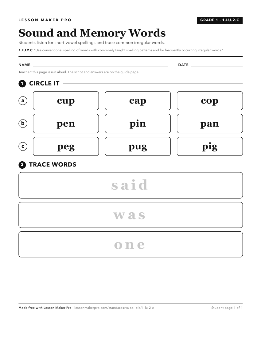 Preview of the 1.LU.2.C printable worksheet
