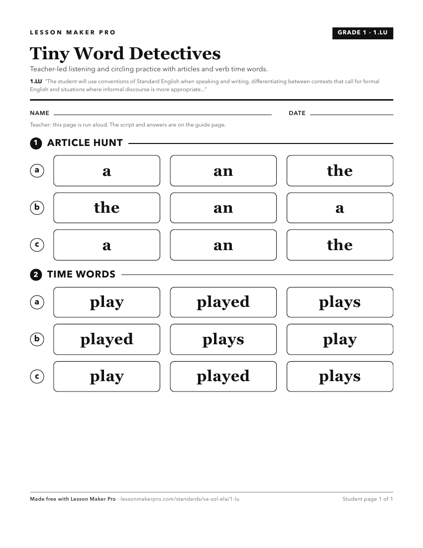 Preview of the 1.LU printable worksheet
