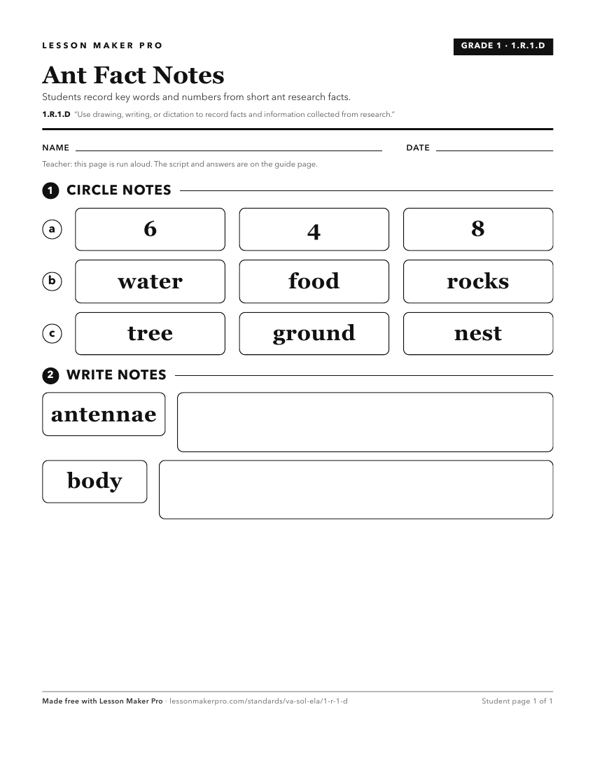 Preview of the 1.R.1.D printable worksheet