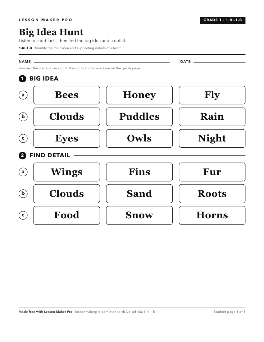 Preview of the 1.RI.1.B printable worksheet