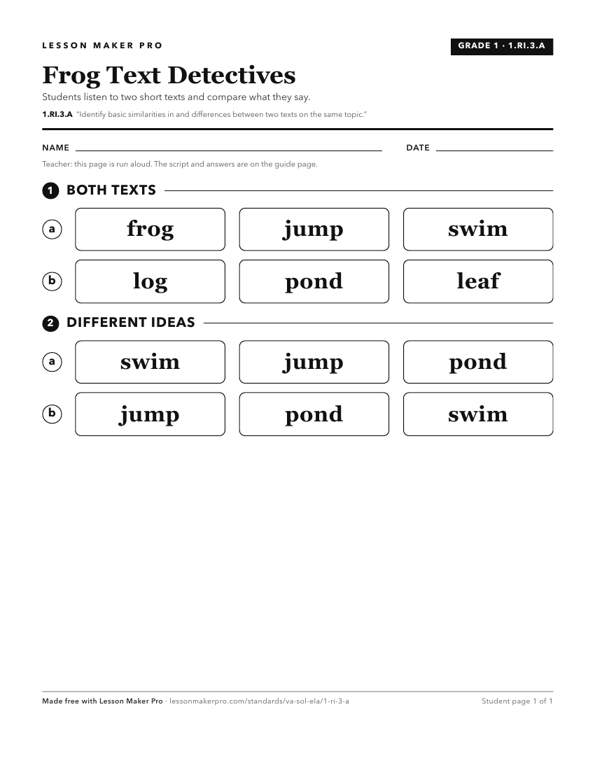 Preview of the 1.RI.3.A printable worksheet