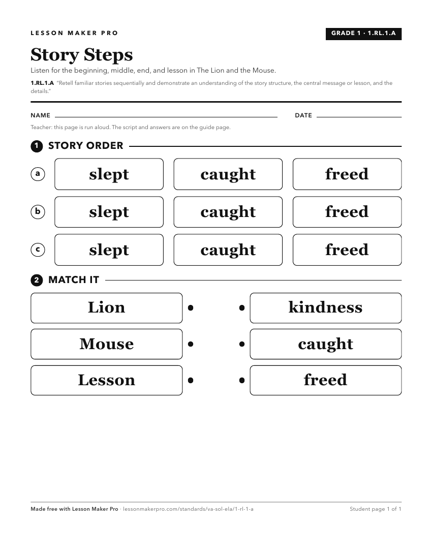 Preview of the 1.RL.1.A printable worksheet