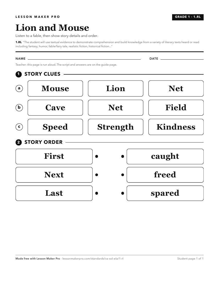 Preview of the 1.RL printable worksheet