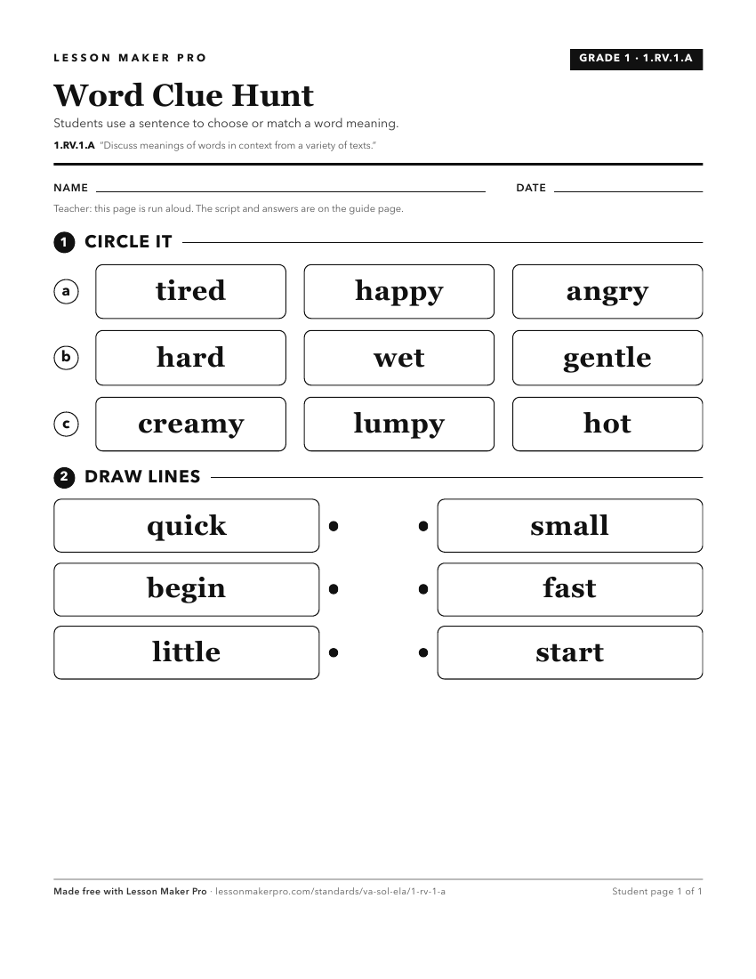 Preview of the 1.RV.1.A printable worksheet