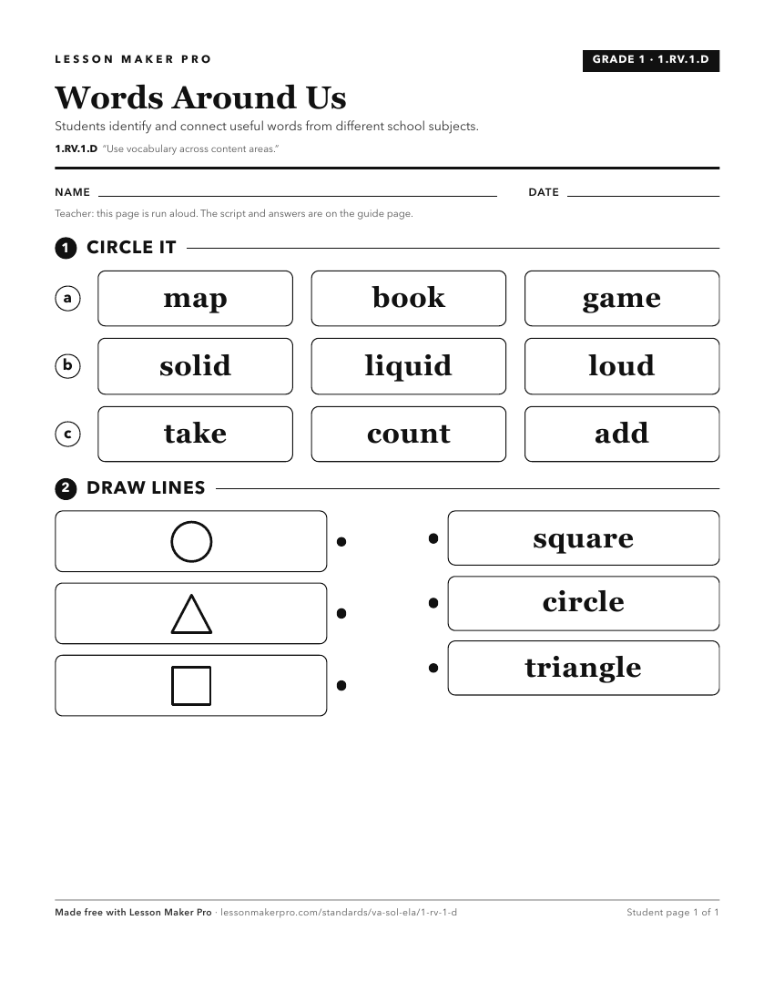 Preview of the 1.RV.1.D printable worksheet