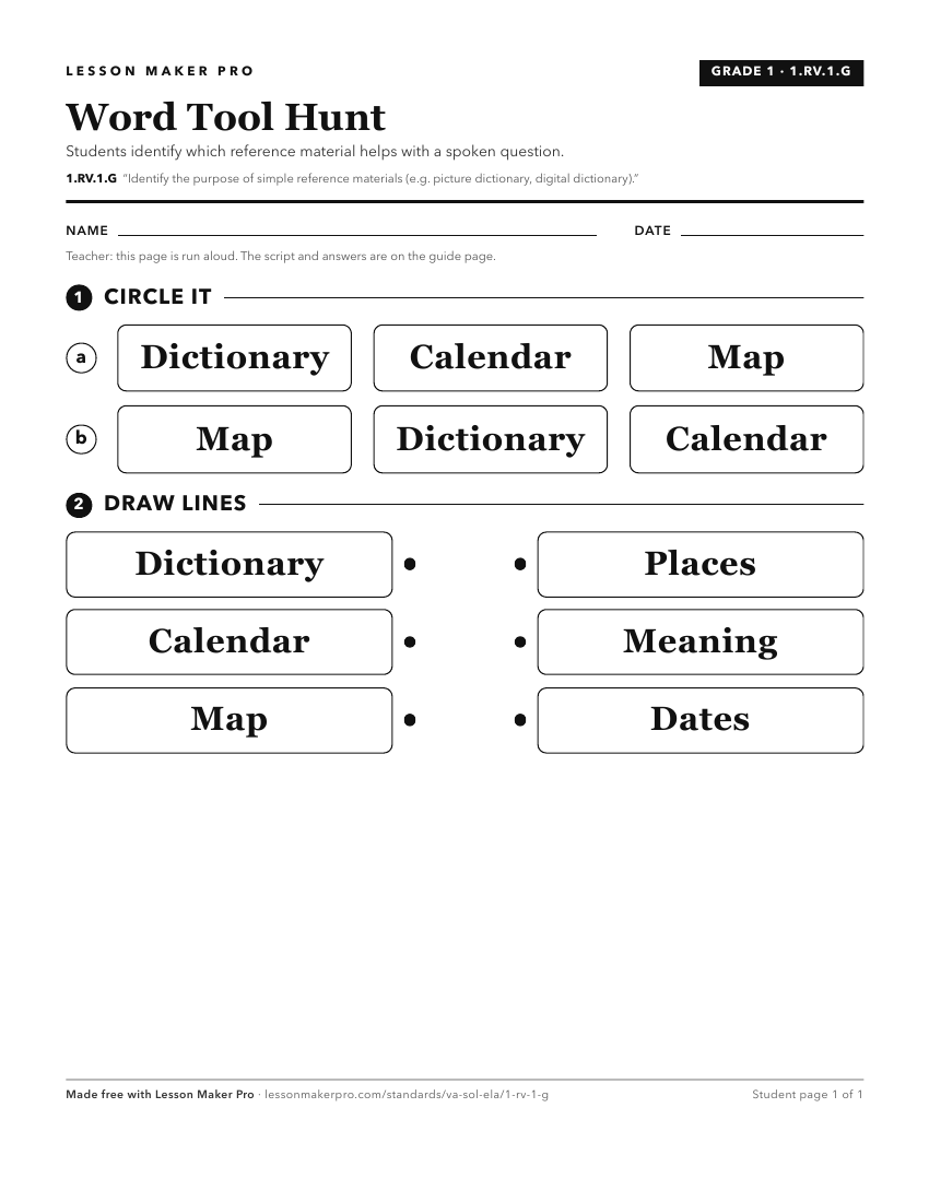 Preview of the 1.RV.1.G printable worksheet
