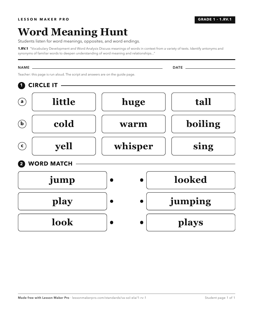 Preview of the 1.RV.1 printable worksheet