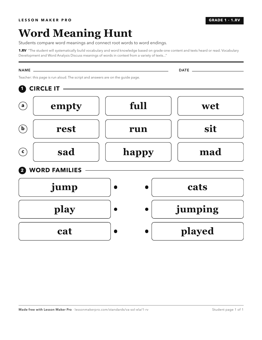 Preview of the 1.RV printable worksheet
