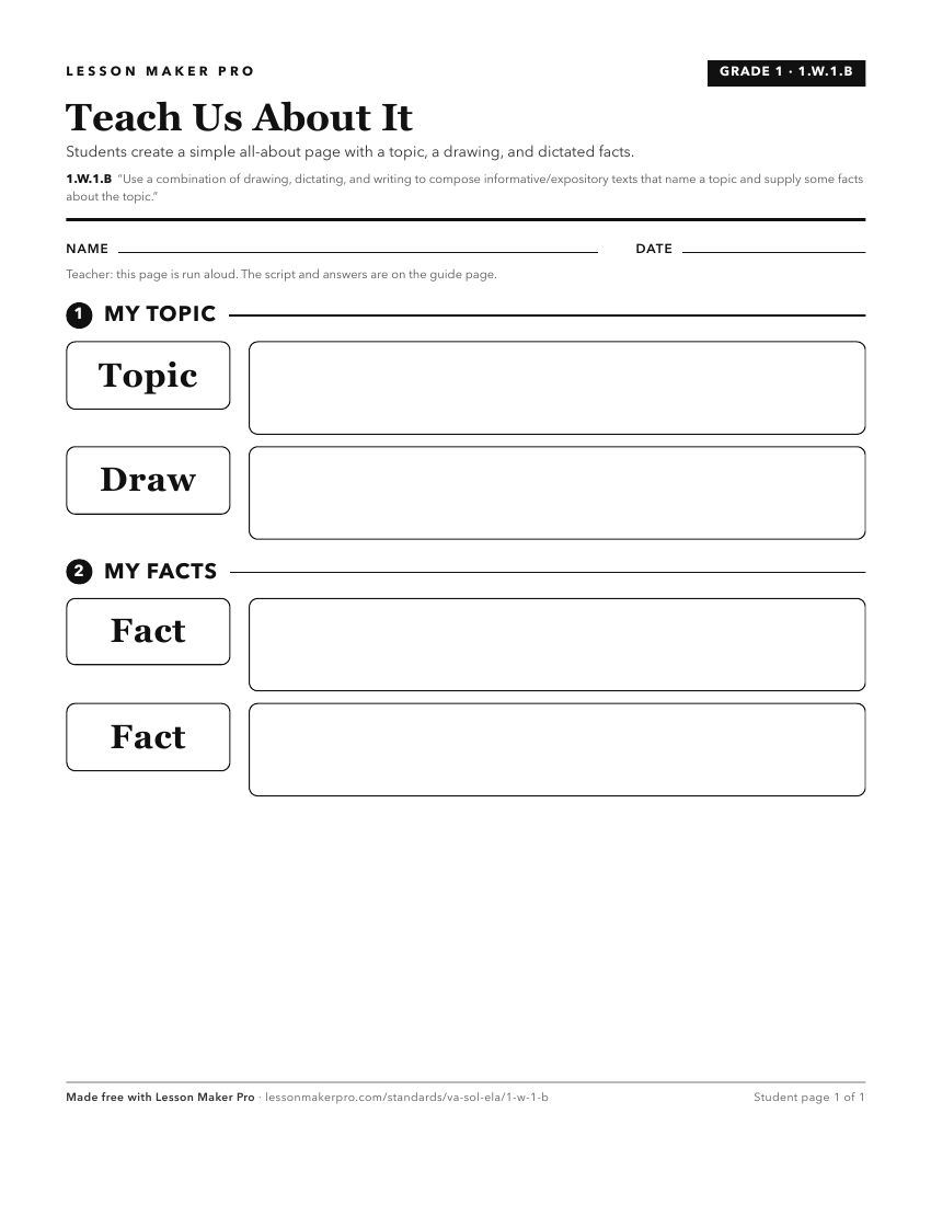 Preview of the 1.W.1.B printable worksheet